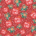 Merry X-mas flower vector pattern seamless red. Repeating Christmas background with poinsettia flowers and stars. Use Royalty Free Stock Photo