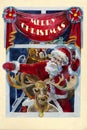 Merry x-mas old fashioned christmas watercolor card with Santa a