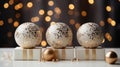 Merry Xmas banner with Christmas balls and gifts on dark background. greeting cards Royalty Free Stock Photo
