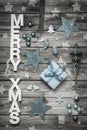 Merry Xmas: Christmas decoration in shabby chic style in light b Royalty Free Stock Photo