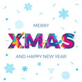 Merry Xmas Christmas Happy New Year poster snowflakes background vector paper carving