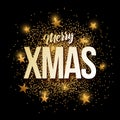 Merry Xmas golden glitter background banner.