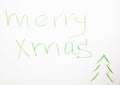 Merry Xmas hand writing with green mark on a white board
