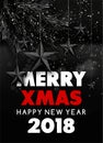 Merry Xmas Happy New Year 2018 vector greeting card background black Christmas stars Royalty Free Stock Photo