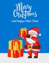 Merry Xmas Happy New Year poster Santa Gift Box Royalty Free Stock Photo