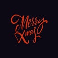 Merry Xmas red color script sign. Handwritten calligraphy text.