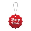 Merry Xmas. Red stitched tag. Royalty Free Stock Photo