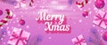 Merry Xmas sale web banner, fashion pink theme. Christmas horizontal banner, poster