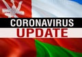 MERS-Cov Abstract virus UPDATE on Oman flag. Middle East respiratory syndrome coronavirus. 3D rendering Novel coronavirus 2019-