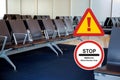 MERS-CoV chinese infection Novel Corona virus Empty airport departure lounge terminal waiting area with chairs Royalty Free Stock Photo