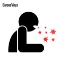 Novel coronavirus 2019-nCoV, flat sign of coughing person without hygienic medical mask and virus around it is