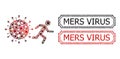 Mers Virus Textured Rubber Stamps with Notches and Man Run Away Covid Collage of Covid Elements