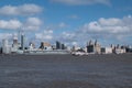 The Mersey Ferry Royal Iris passes the Royal Navy`s Prince of Wales aircraft carrier moored in Liverpool