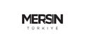 Mersin in the Turkey emblem. The design features a geometric style, vector illustration with bold typography in a modern font. The