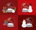 Mery christmas card with snowman and set spheres Royalty Free Stock Photo