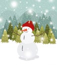 Mery christmas card with snowman in snowscape Royalty Free Stock Photo