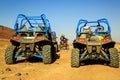 Merzouga, Morocco - Feb 24, 2016: back view on blue Polaris RZR