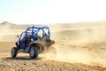 Merzouga, Morocco - Feb 25, 2016: Back view on blue Polaris RZR