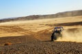 Merzouga, Morocco - Feb 25, 2016: back view on blue Polaris RZR