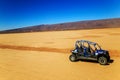 Merzouga, Morocco - Feb 22, 2016: blue Polaris RZR 800 with no p