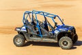 Merzouga, Morocco - Feb 22, 2016: blue Polaris RZR 800 with no p