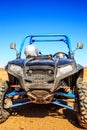 Merzouga, Morocco - Feb 21, 2016: blue Polaris RZR 800 stationed