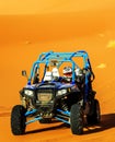 Merzouga, Morocco - Feb 22, 2016: Front view on blue Polaris RZR