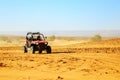 Merzouga, Morocco - Feb 22, 2016: front view on blue Polaris RZR