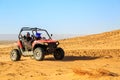 Merzouga, Morocco - Feb 22, 2016: front view on blue Polaris RZR