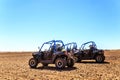 Merzouga, Morocco - Feb 22, 2016: Side view on blue Polaris RZR