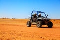 Merzouga, Morocco - Feb 23, 2016: Side view on blue Polaris RZR