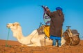 Camel with Berber Guide in Sahara, Merzouga, Morocco