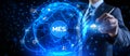 MES Manufacturing execution system technology concept on virtual screen