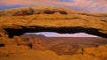 Mesa arch under twilight in Canyon lands national park