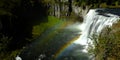 Mesa Falls Waterfall Water Fall Ruged Canyon with Mist and Rainbows Royalty Free Stock Photo