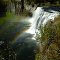 Mesa Falls Waterfall Water Fall Ruged Canyon with Mist and Rainbows Royalty Free Stock Photo