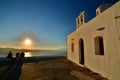 Mesa Panagia church at sunset. Plaka, Milos. Cyclades islands. Greece Royalty Free Stock Photo