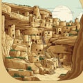 Mesa Verde. Mesa Verde hand-drawn comic illustration. Vector doodle style cartoon illustration