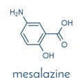 Mesalazine mesalamine, 5-aminosalicylic acid, 5-ASA inflammatory bowel disease drug molecule. Used to treat ulcerative colitis.