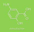 Mesalazine mesalamine, 5-aminosalicylic acid, 5-ASA inflammatory bowel disease drug molecule. Used to treat ulcerative colitis.