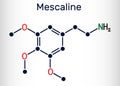 Mescaline molecule. It is hallucinogenic, psychedelic, phenethylamine alkaloid. Structural chemical formula