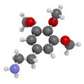 Mescaline peyote cactus psychedelic molecule. Atoms are represented as spheres with conventional color coding: hydrogen white,.