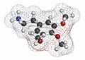 Mescaline peyote cactus psychedelic molecule. Atoms are represented as spheres with conventional color coding: hydrogen white,.