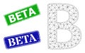 Rubber Beta Imprints and Polygonal Mesh Beta Greek Symbol Icon Royalty Free Stock Photo