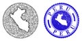 Mesh Carcass Stencil Peru Map and Distress Round Stamp Royalty Free Stock Photo