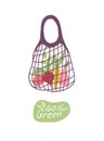 Mesh eco bag with vegetables on white background