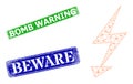 Grunged Bomb Warning Stamps and Triangle Mesh Electric Arrow Icon