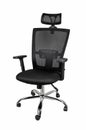 Mesh ergonomic office chair isolated on white background. Modern comfortable armchair with adjustable headrest and armrests,