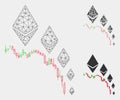 Ethereum Deflation Chart Vector Mesh Network Model and Triangle Mosaic Icon