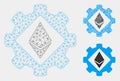 Ethereum Options Gear Vector Mesh Carcass Model and Triangle Mosaic Icon